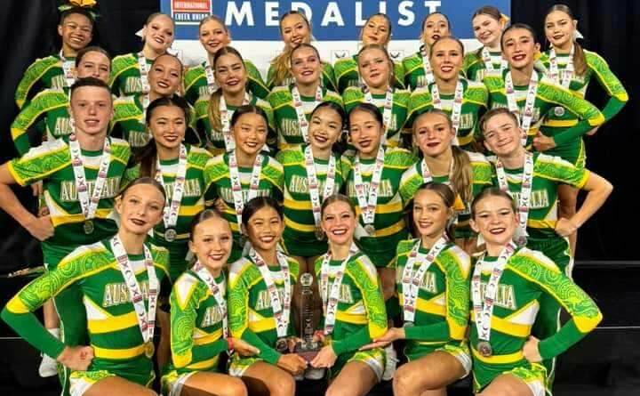 Port Macquarie cheerleaders Anabelle Hicks, Bonnie Russell, Scout Hodgson, and Loghan Sculthorpe competed in the youth division who won silver at the world championships. Picture supplied
