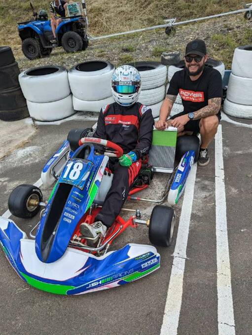 Noah races while his father Matt spins spanners in the pits. Picture supplied by Matt Lees