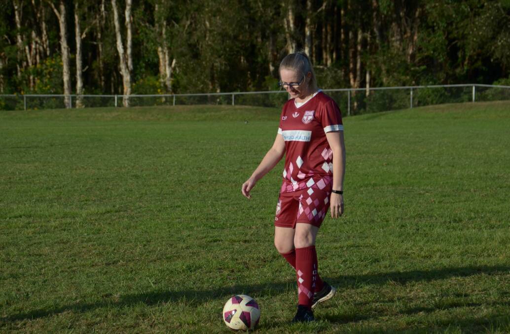 Iona Football Club women's player Alexa Harvey started playing the sport for the first time this year after watching her children play. Picture by Emily Walker
