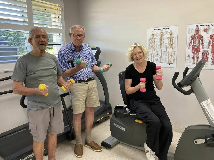 Ed Healy, Bob Wilson and Kim Dahler working hard at the gym. Picture sourced form Port Macquarie Parkinson's Support Group Facebook