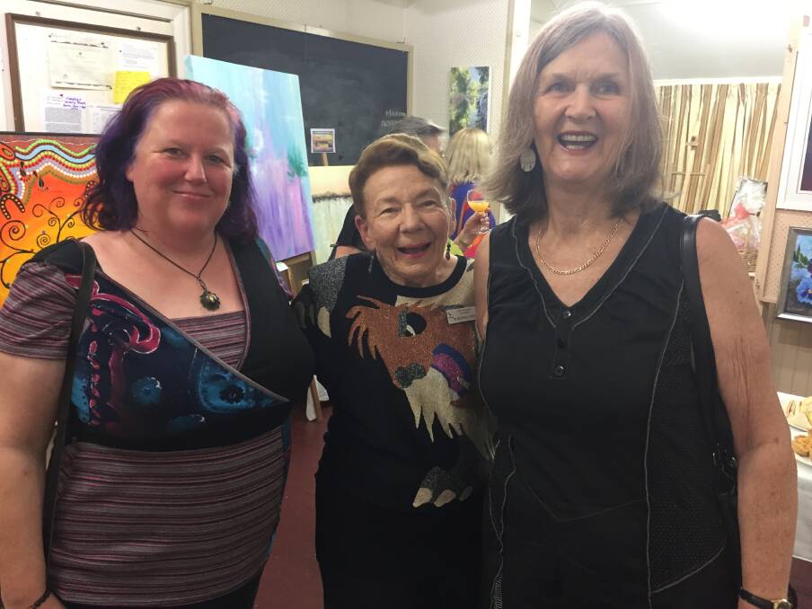 Flashback: Signa Reddy, Maureen Cooke and local artist Judy Jelsma enjoying the official opening night of the 2017 Easter Art Exhibition. Photo: Peter Daniels
