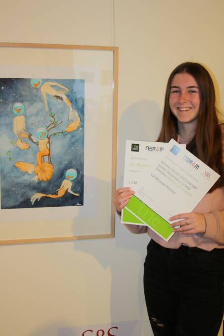Art success: Hastings Secondary College Port Macquarie Campus year 9 student Lili McLean-Prosser enjoying her success in a long-running art event.
