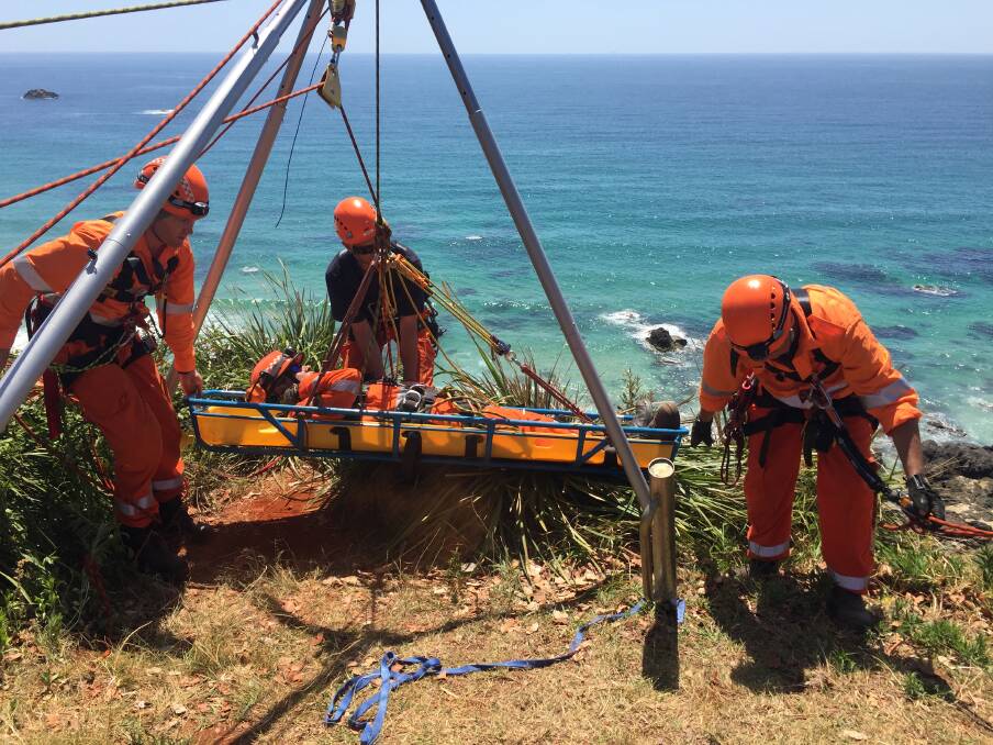SES training: Members of Port Macquarie SES were put their paces on the new Arizona Vortex at Rocky Beach on Sunday.