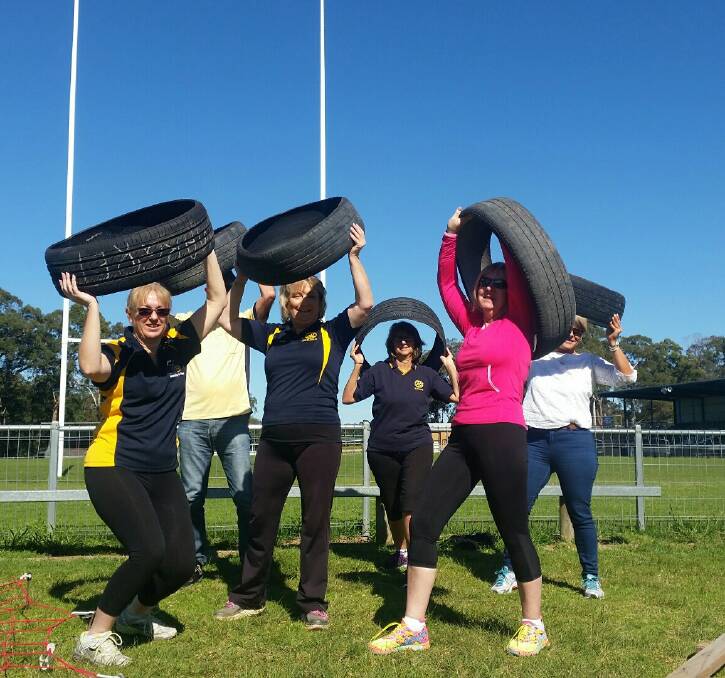 No obstacles: Rotarians Patti Taylor, Margaret Whitbread, Trish Affleck-Mooney, Debbie Loveday, Stephen Maxwell and Rachel O’Neil getting in some practice for the obstacle course event.