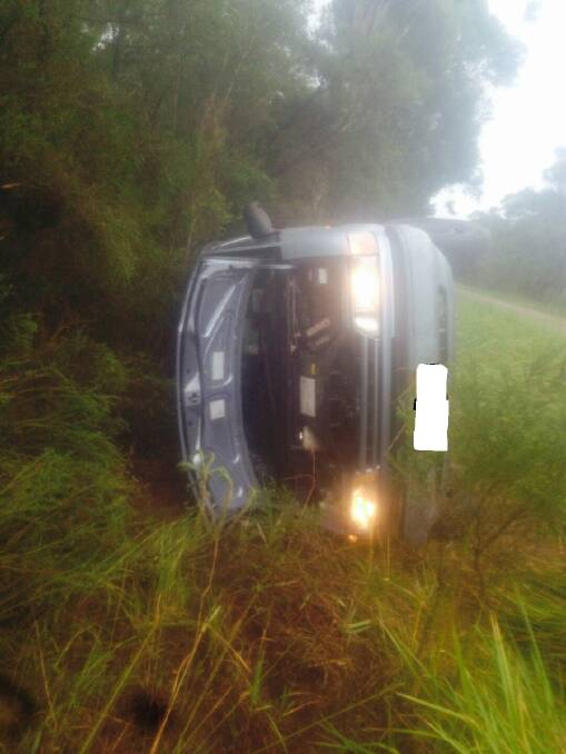 Crash: The scene from the crash on Maria River Road on Wednesday morning.