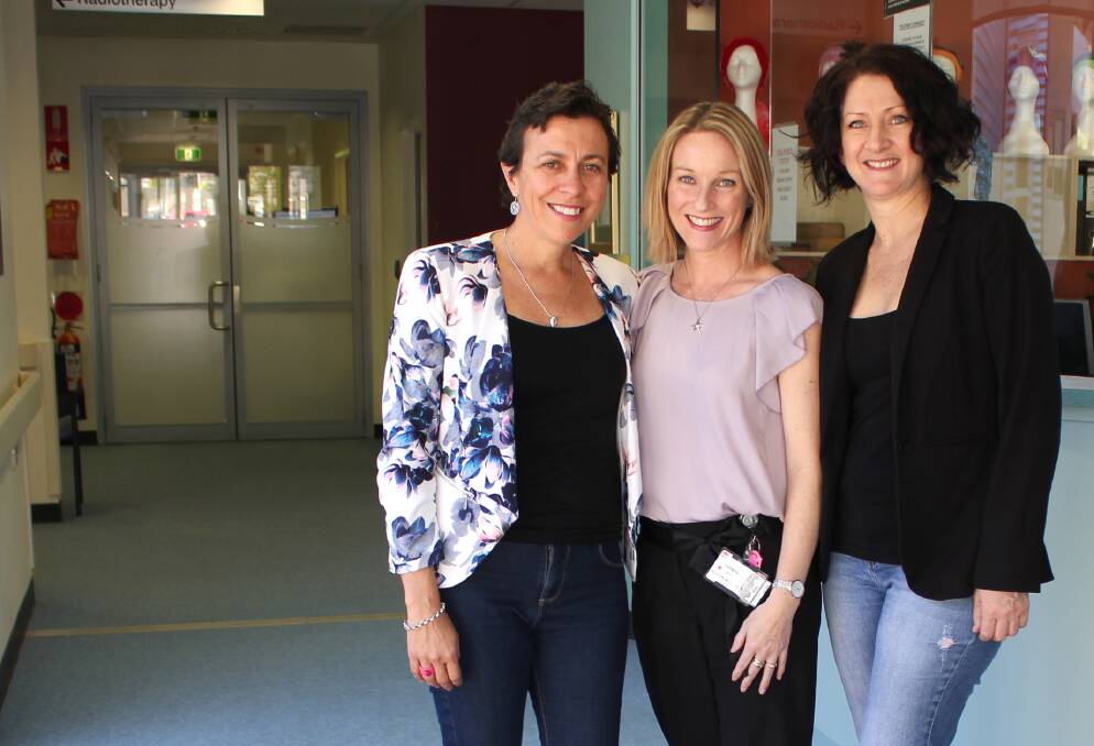 Helping hand: Kathy Gilmour, left and best friend Yasmin Williams, right with Radiation Oncologist Dr Carmen Hansen at the Mid North Coast Cancer Institute in Port Macquarie.