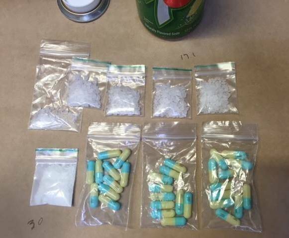 Drugs seized: Police photographs of the drugs they found during a vehicle search in Port Macquarie. Source: Supplied.
