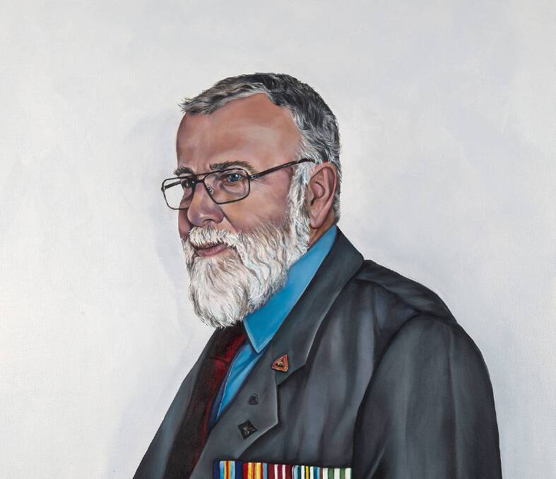 True spirit: Proud To Serve - based on veteran Ian Betteridge - is an oil on canvas by Helen Mortimer. It is part of the Australian Spirit exhibition on Panthers Port Macquarie on April 4.
