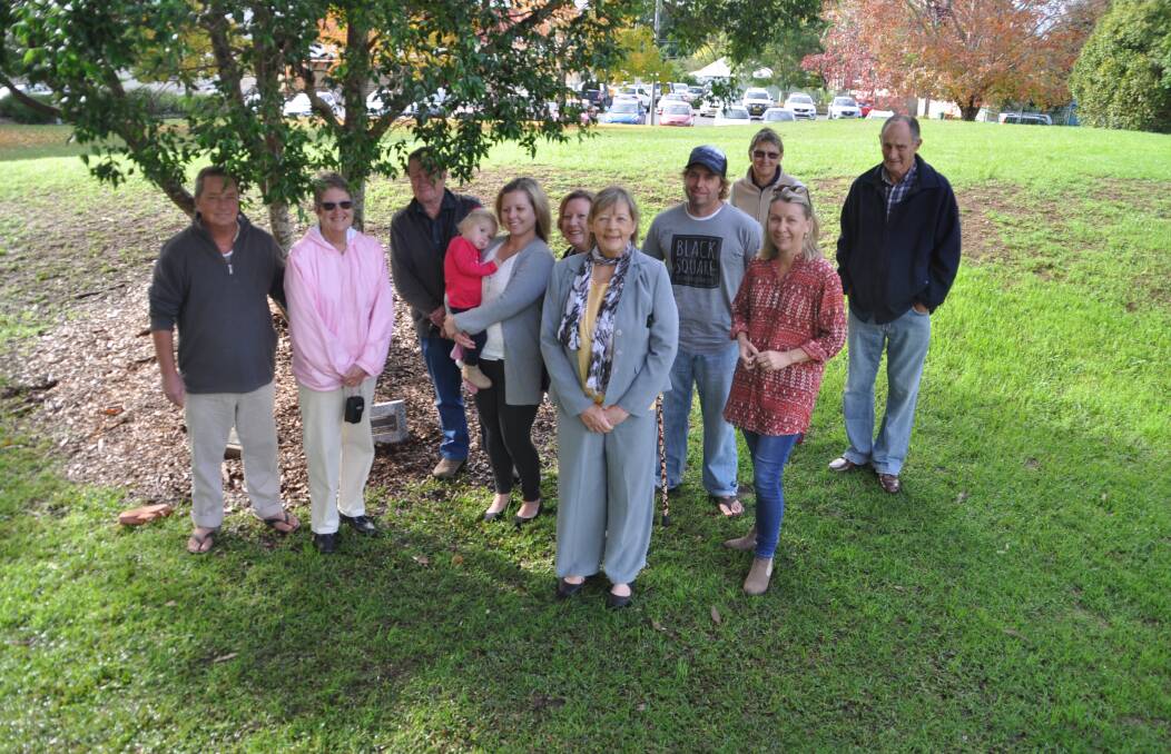 Bain Park plaque: Members and friends of George Bain at Thursday's unveiling of the centenarian plaque in his honour: Peter Bain, Lyn Carter, James Bain, Kristy with young Zani Chelman, Patti Chelman, deputy mayor Lisa Intemann, Ryan Chelman, Marie Mooney, Trudy Ritter and Ronnie Mooney.