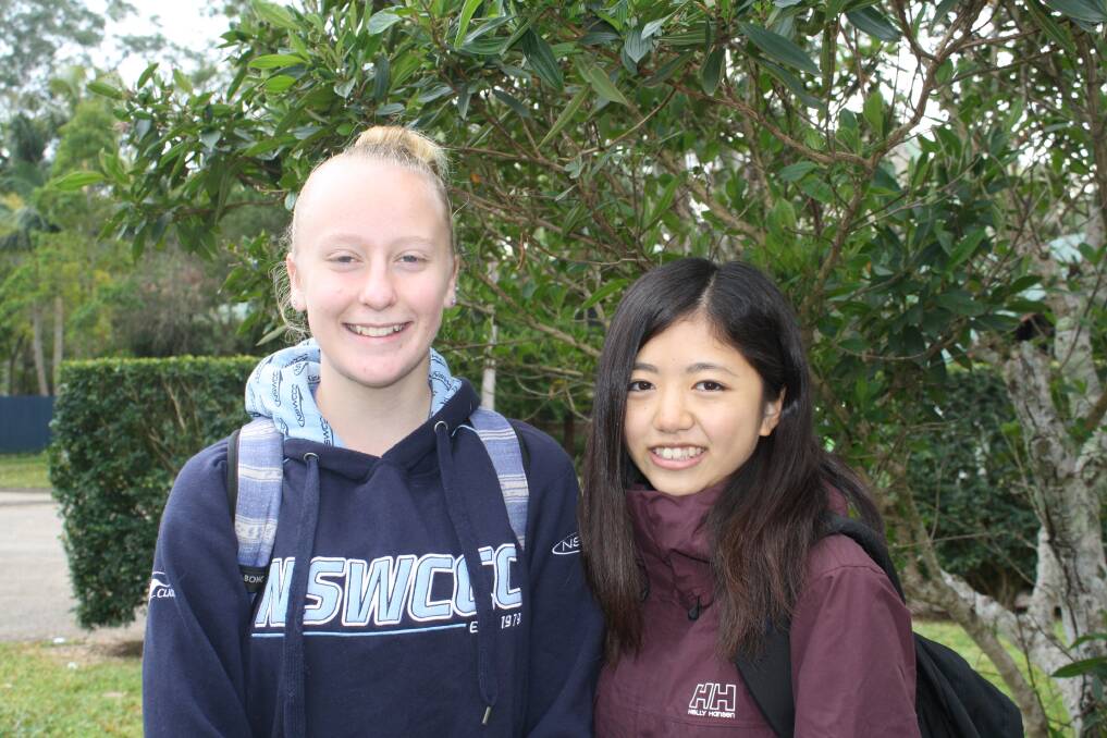 New friends: Hastings Secondary College's Jade Blake and Mizuki Sato.
