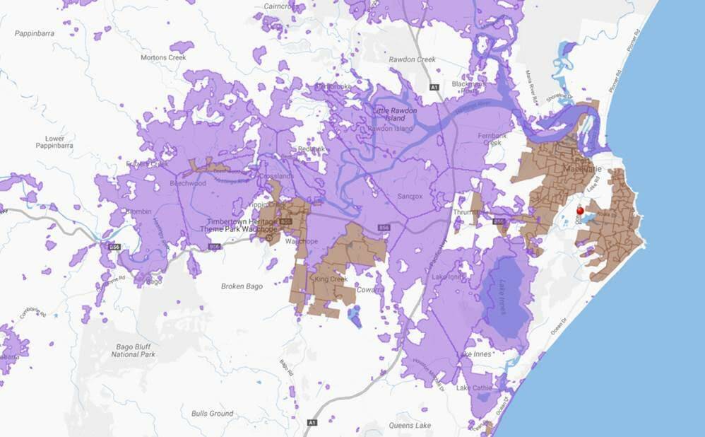 Mapping the path: The purple indicates areas where the nbn™ network is live. The brown indicates areas where construction is underway and some areas that are white indicate where the nbn™ network is available via the Sky Muster satellite. Pic: supplied