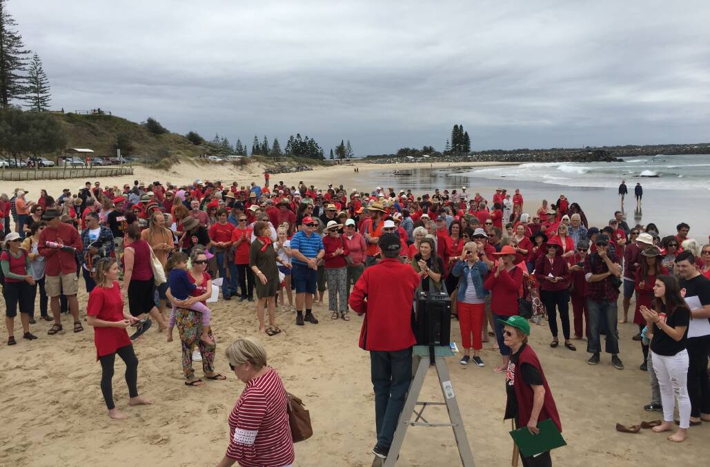 Flashback: A Stop Adani protest attracted hundreds of people to Port Macquarie's Town Beach in October, 2017. Photo: Peter Daniels