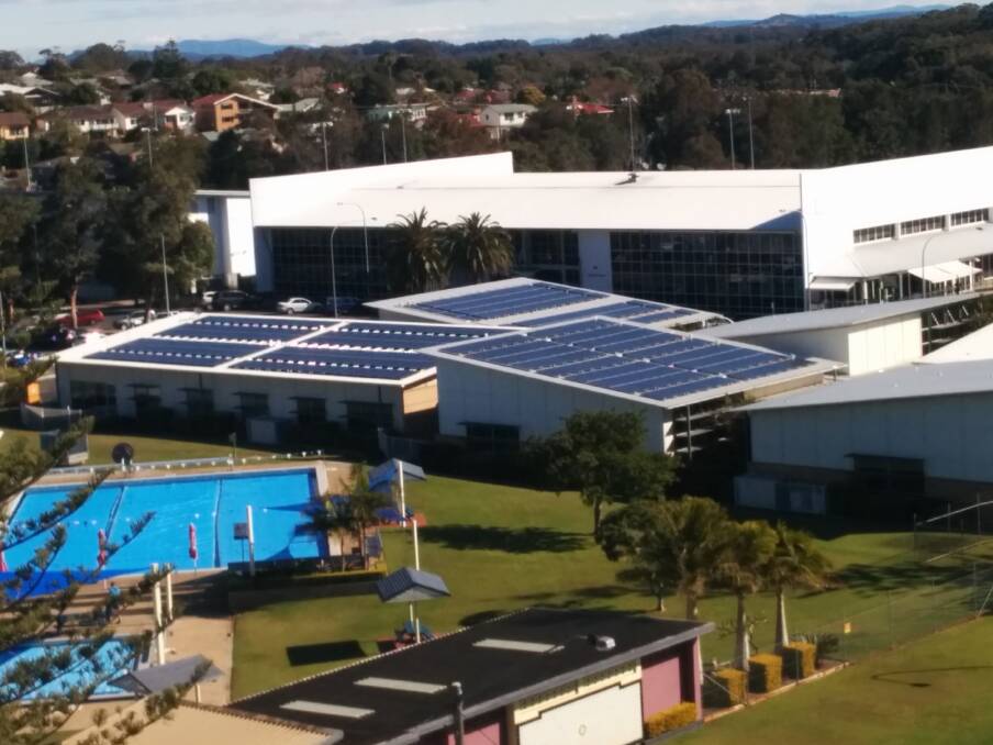 Up on the roof: Port Macquarie library's existing solar system. Pic Stuart Watson
