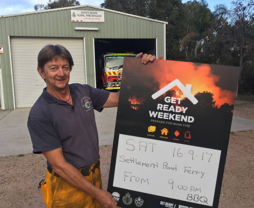Get ready: Northside Rural Fire Service's Kingsley Searle promoting Saturday's Get Ready Weekend at the North Shore's Kangaroo Park.