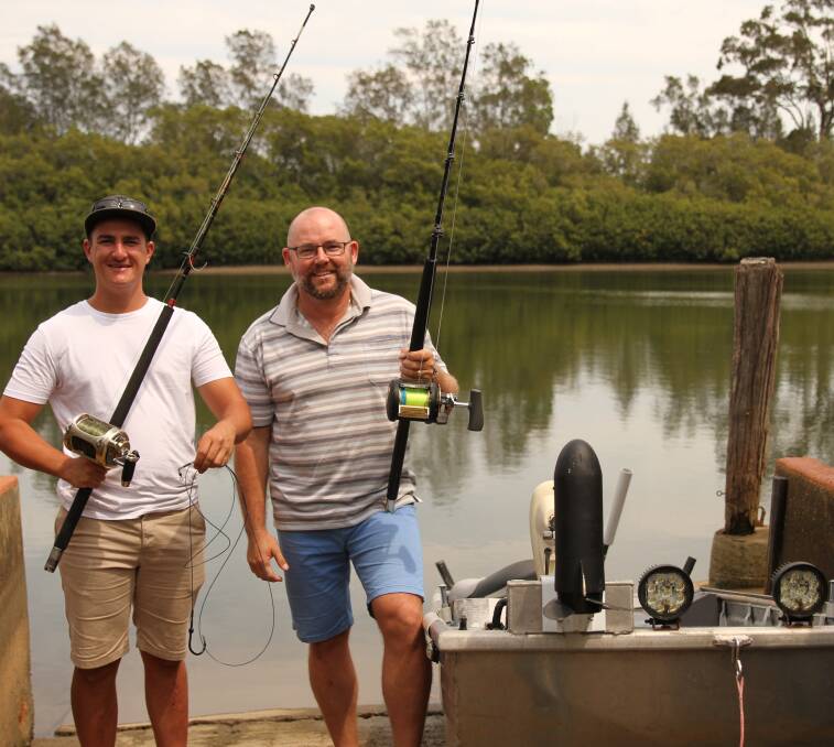 ALL THE GEAR: Jason Didio and Tony Lenthall with the gear used to catch the shark