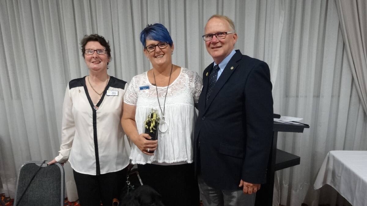 Pride of Wauchope: Rotary Club president, Kathryn Stephens with Tanya Simmons of Bennetts Steel and MC Will Jamieson at the Pride of Workmanship awards.