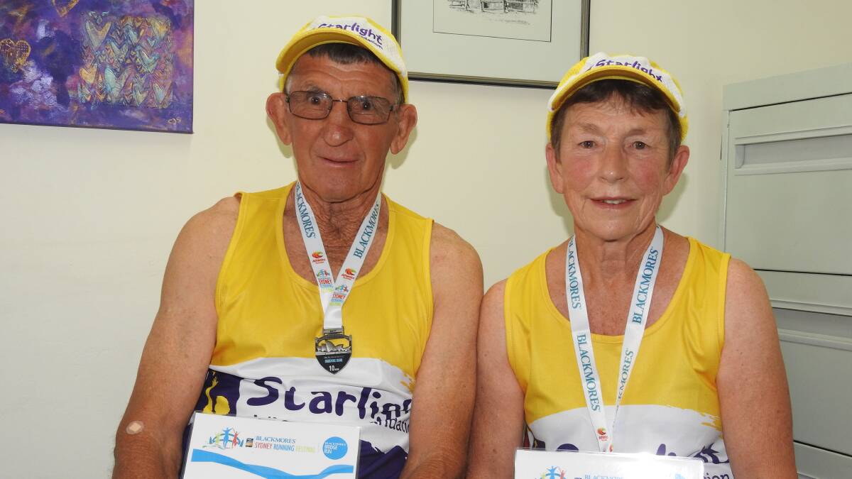 RUNNING LEGENDS: Farmer John and Grace Eggert run to raise funds for the Starlight Foundation which helps sick kids.
