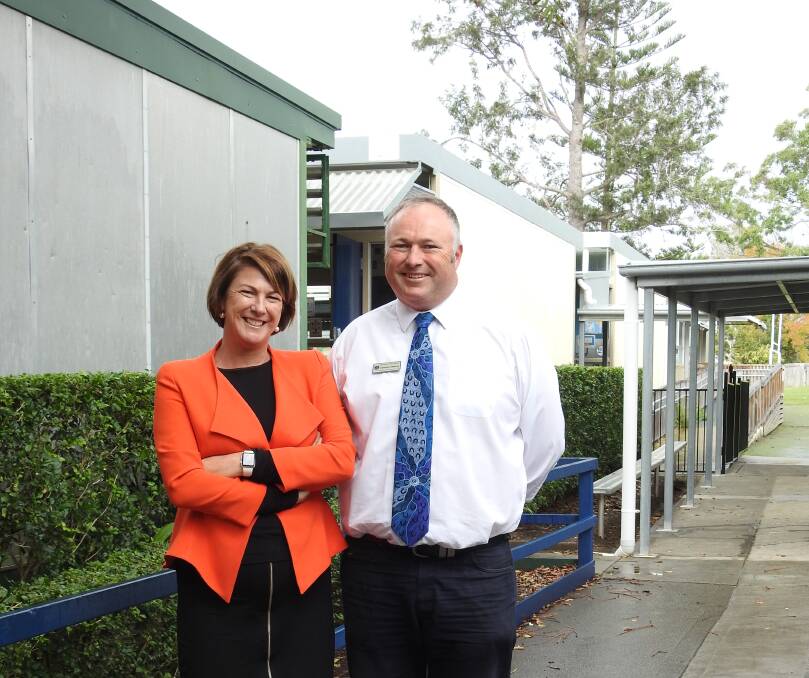 GOOD NEWS: Oxley member Melinda Pavey and Wauchope Public School principal Cameron Osborne in front of demountable classrooms which are due to be replaced.