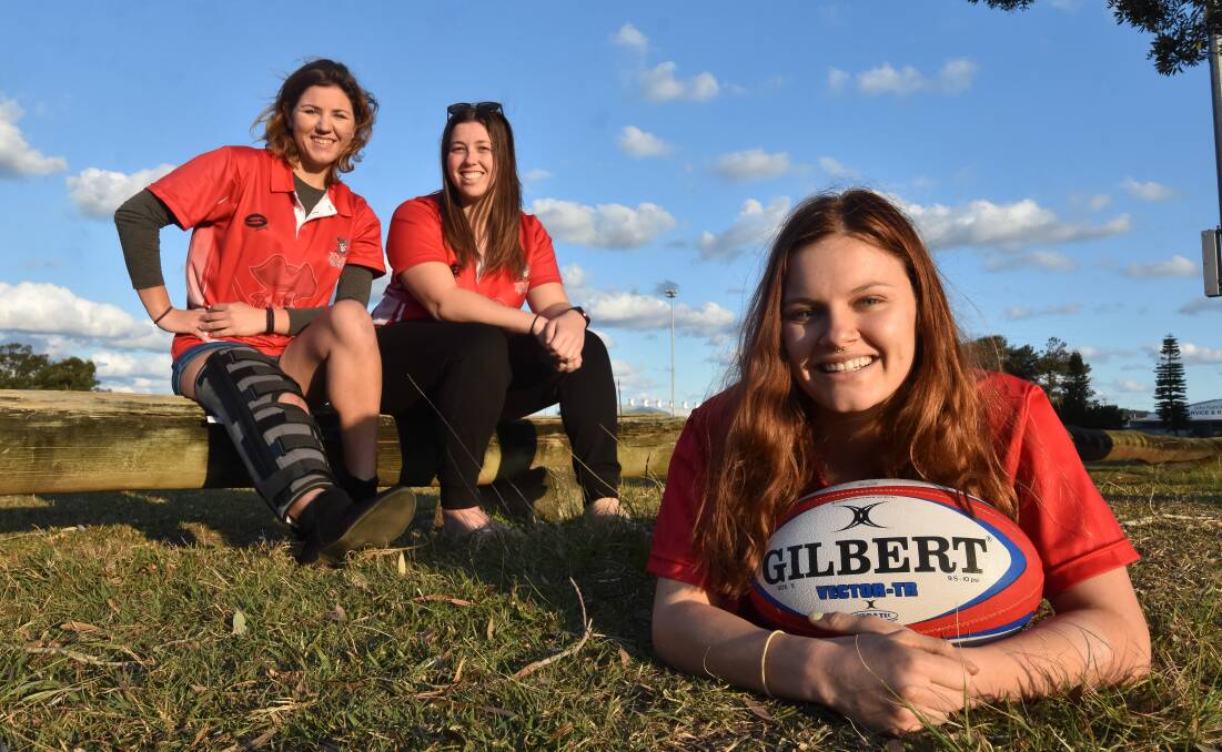 One to go: Port Macquarie Pirates manager Ellie Borg, captain Ashleigh Cocking and vice captain Tia Tyler ahead of Saturday's grand final against Wauchope. Photo: Ivan Sajko