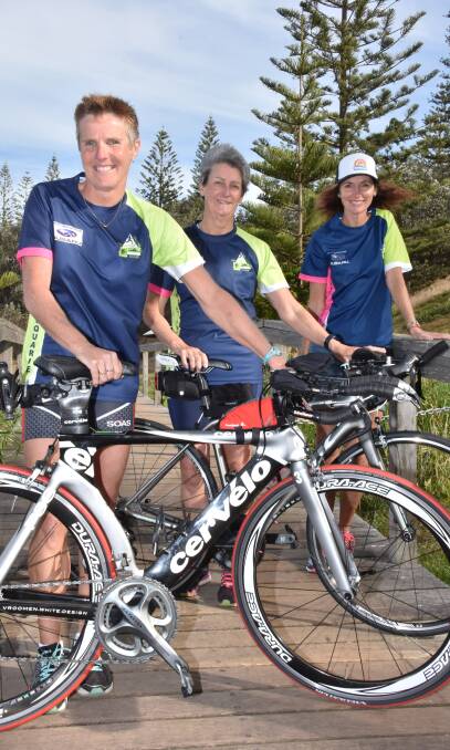 Local flavour: Rhona Maclean, Marg Lawn and Kate Pensini will head to Mooloolaba for the Ironman 70.3 World Championships this weekend.