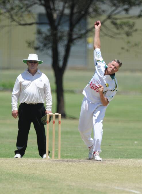 Line and length: Pete Morris bowled 10 overs straight on Sunday. Photo: Ivan Sajko