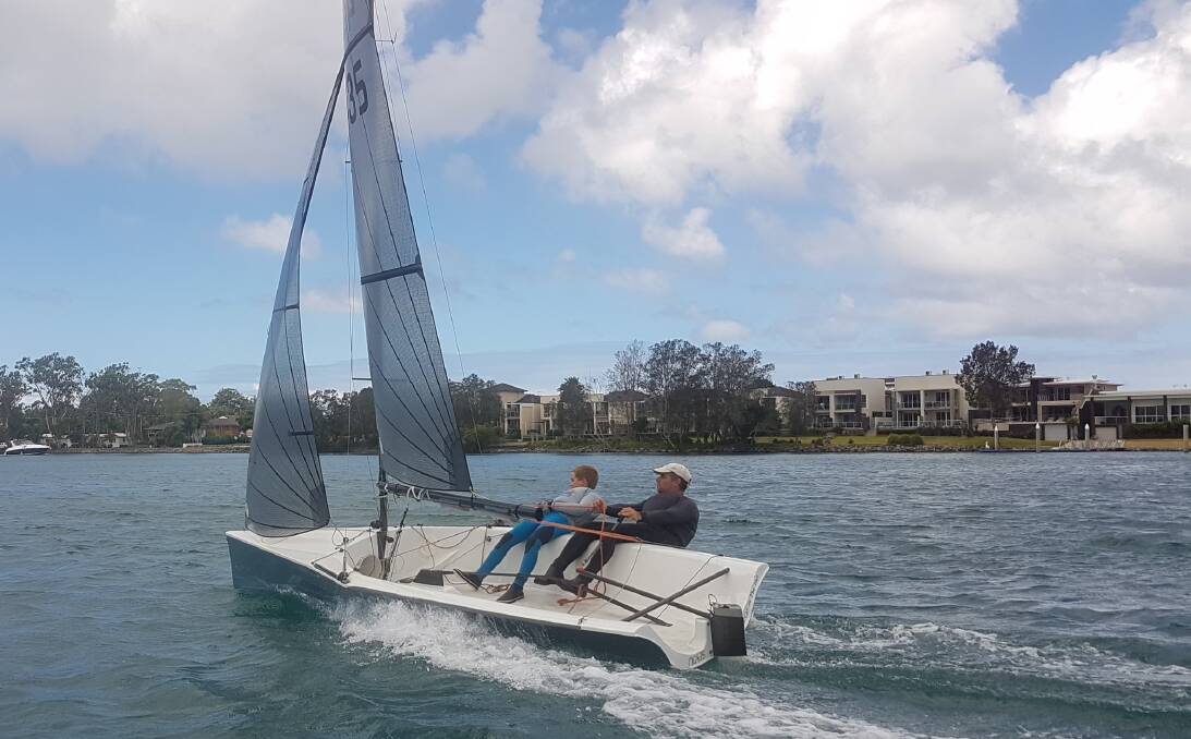 On their way: Rohan and Charley Nosworthy blitzed the monohull fleet in a borrowed boat ‘Cat in the Hat’. Photo: supplied