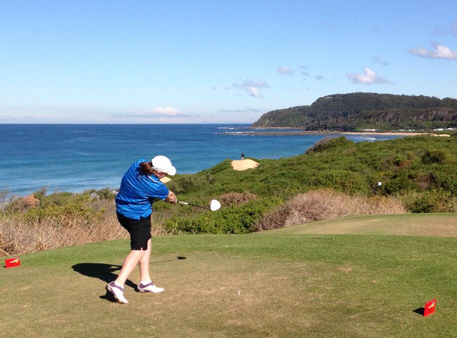 Silver medal: Madi Laws-Farrell tees off at the NSW Junior State Championships on the Central Coast.