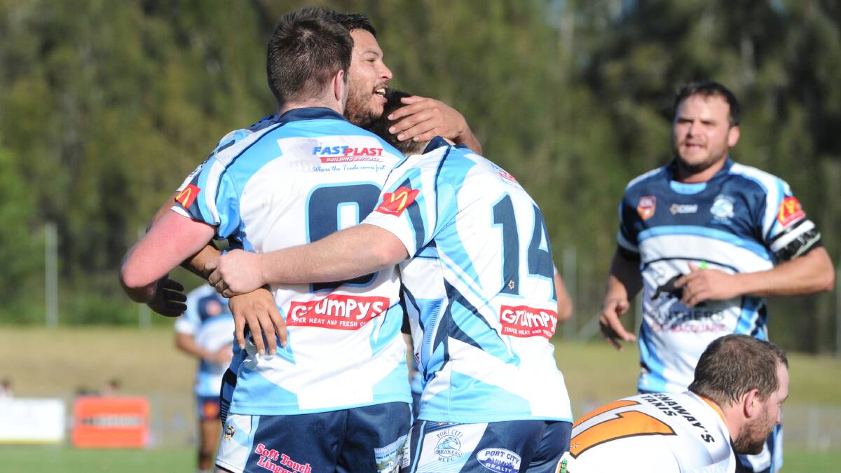 All smiles: The Breakers celebrate a try earlier in the season. Photo: Ivan Sajko