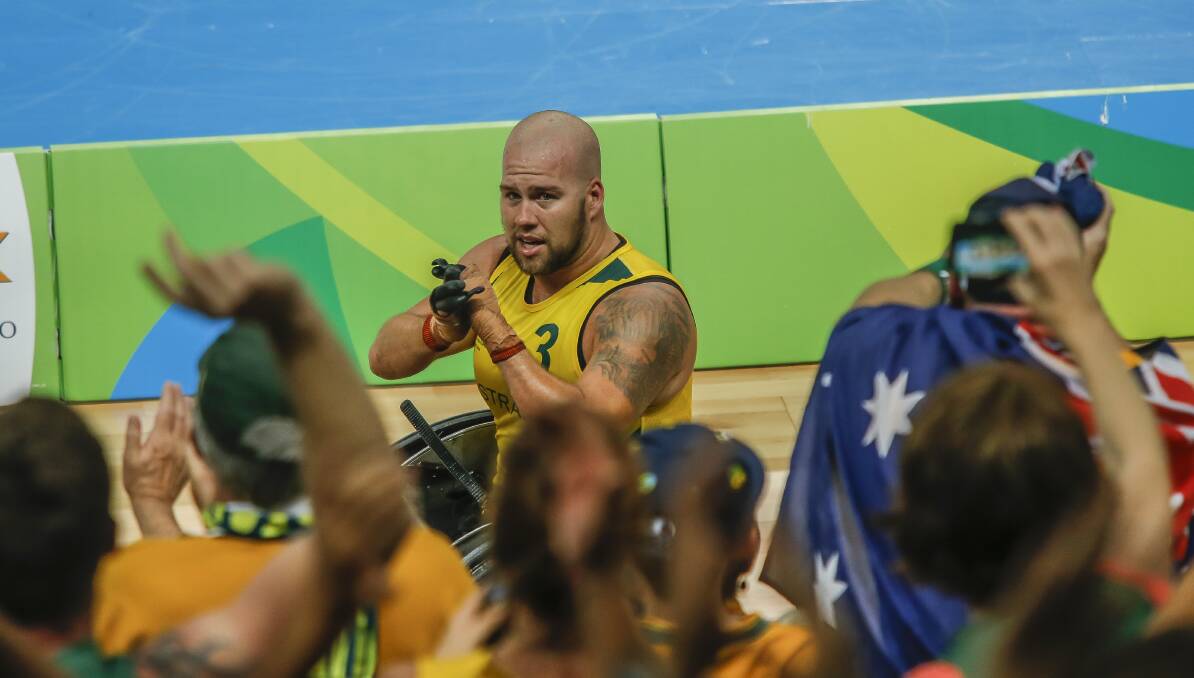 Proud: Port Macquarie's Ryley Batt celebrates with the Australians in Rio. Photo: Australian Paralympic Committee.
