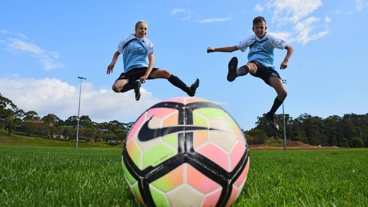 Kicking goals: Taye Power-O'Toole and Jack Page will train with the Manchester City Academy in Abu Dhabi in December. Photo: Ivan Sajko