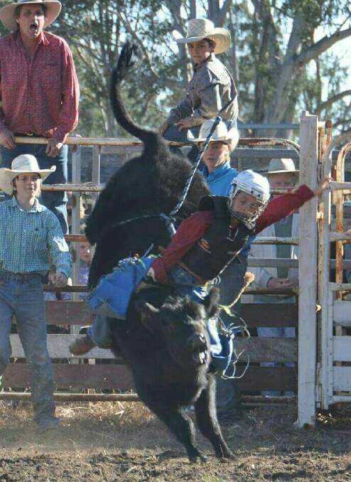 Ride 'em cowboy: Levi Ward won the Coutts Crossing junior steer riding title.