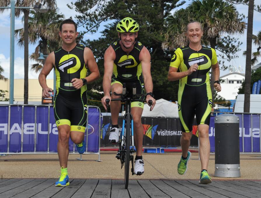 Collective effort: Kristian Prados, Mick Maher and Rachael Goodwin will race for team VO2 Performance at this weekend's Ironman.