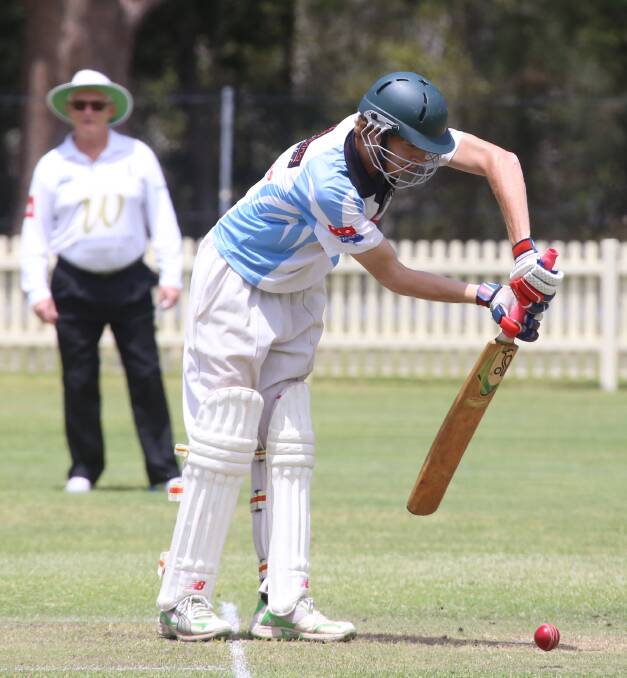 Concentrate: Port City Leagues Magpies batsman Sam Connelly keeps his head down during a match at Laurieton.