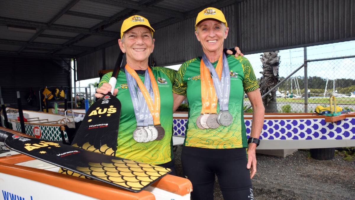 All smiles: Merche Benson and Glenys Cummings returned to the Hastings with a medal haul from the world championships in China. Photo: Ivan Sajko