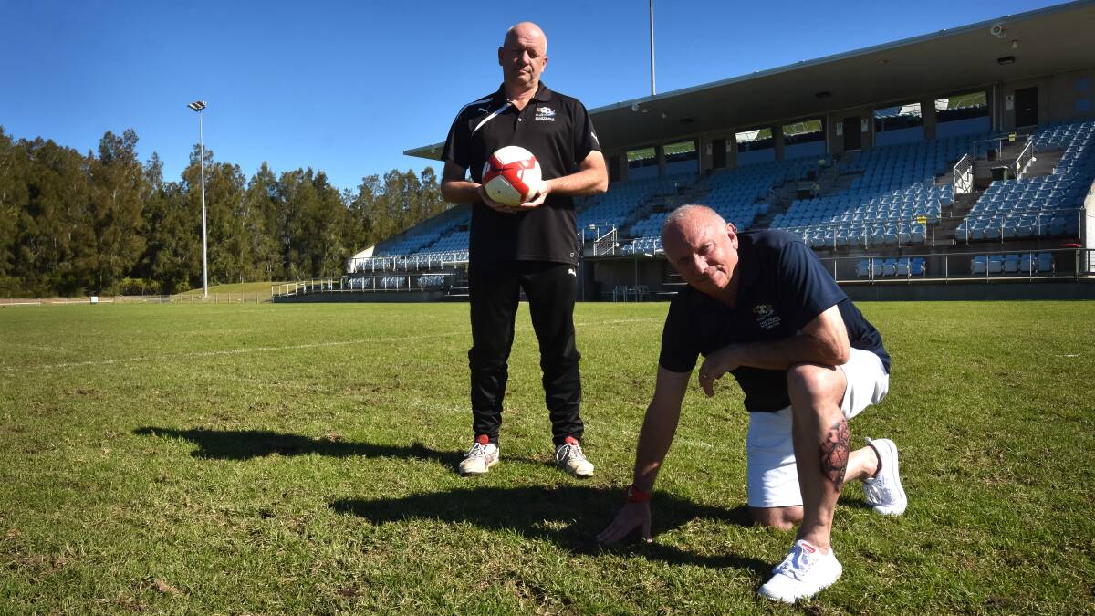Greater good: Football Mid North Coast technical director Larry Budgen and chairman Mike Parsons can see the long-term sporting benefits of Newcastle Jets' visit to Port Macquarie. Photo: Ivan Sajko