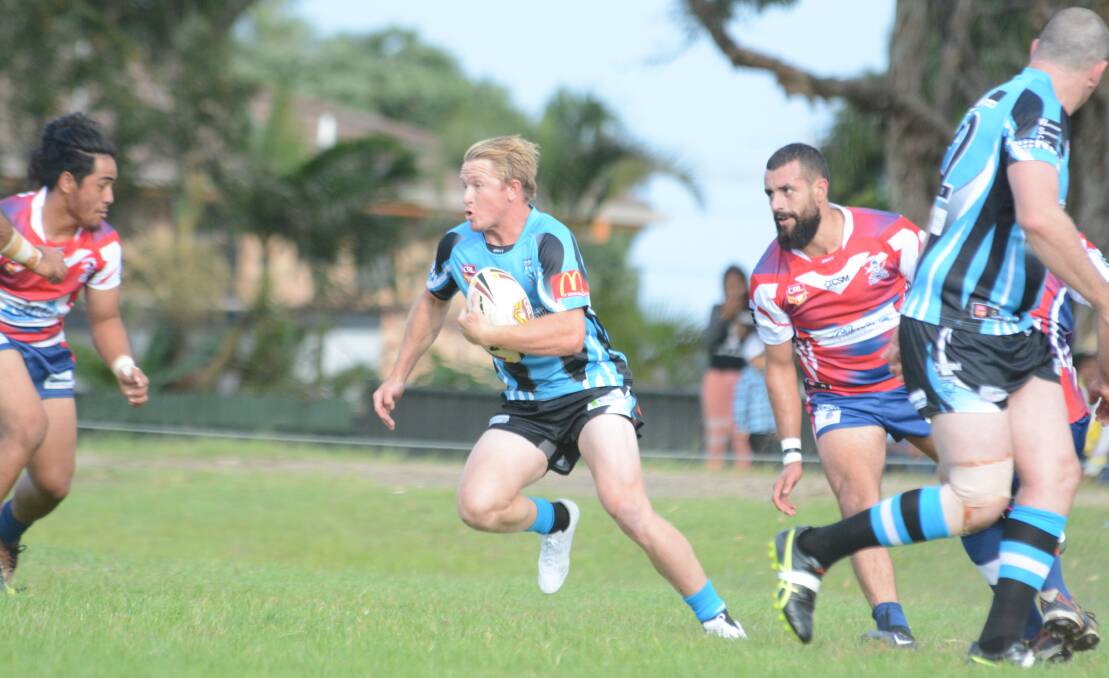 Hard to handle: Sharks fullback Harley Gore was a constant threat to the Old Bar defence. Photo: Manning River Times