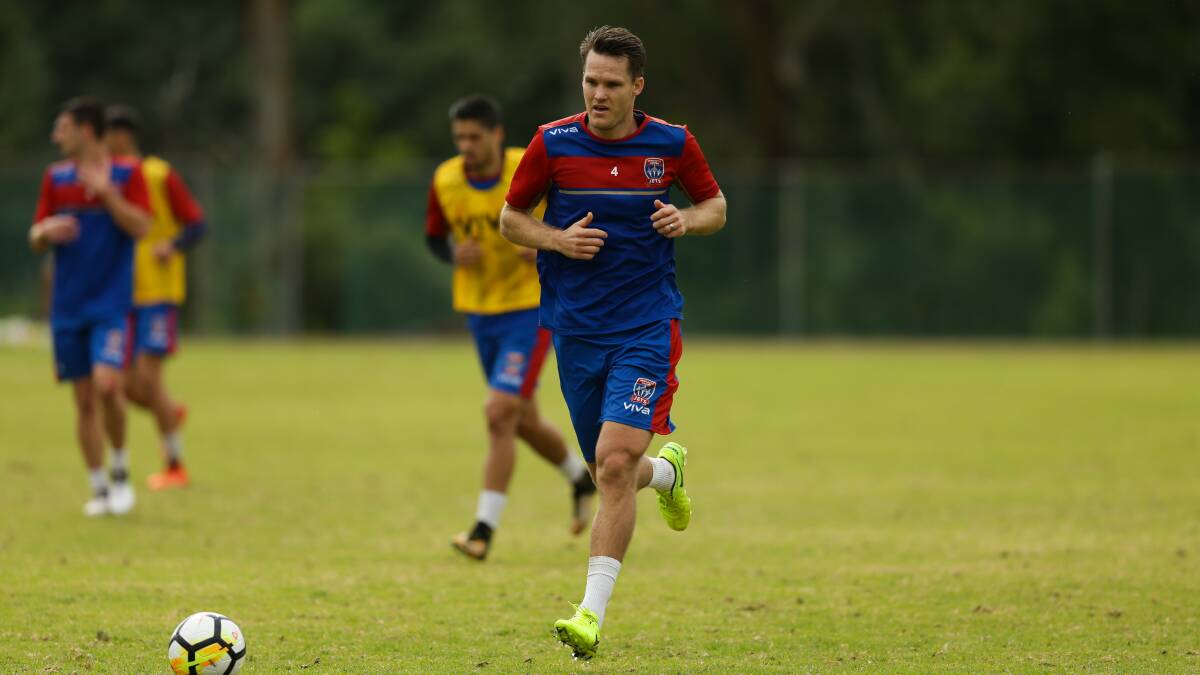 Headed for the Hastings: Nigel Boogaard in action at Newcastle Jets training last week. They're on their way to Port Macquarie on Tuesday. Photo: Jonathan Carroll