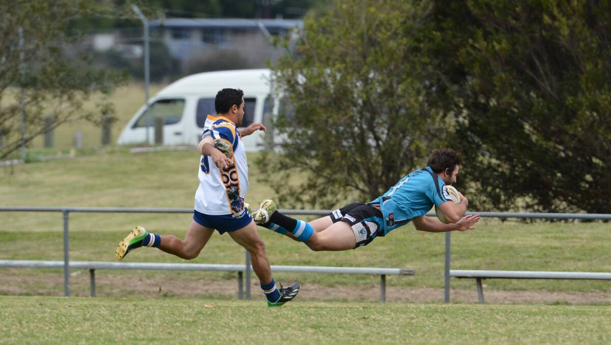 Trytime: Port Sharks fullback Jake Green crossed for one of six first half tries in their 42-20 win over Macleay Valley Mustangs. Photo: Penny Tamblyn