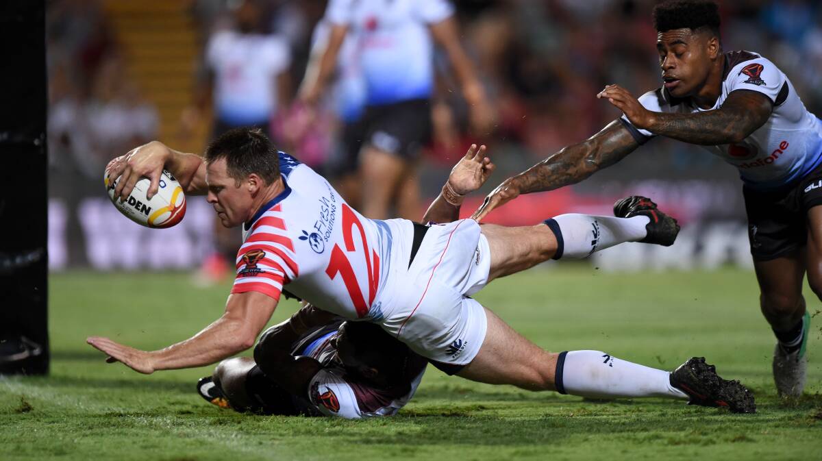 Try-time: Former Port Macquarie Shark Matt Shipway crossed for the United States' first try in the 2017 Rugby League World Cup. Photo: AAP
