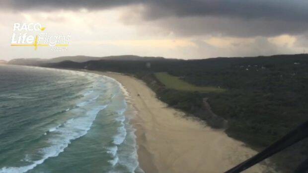 The RACQ LifeFlight Rescue helicopthas er conducted an extensive search along the south-east Queensland coast, but found no trace of the missing trawler. Photo: RACQ LifeFlight Rescue