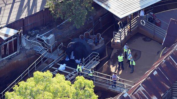 Crews at the scene of tragedy at Dreamworld. 