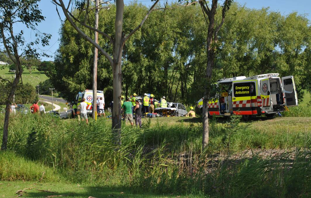 The male patient is loaded into an ambulance to be taken to Milton Ulladulla Hospital for emergency treatment before he is airlifted. Photo: Jessica McInerney.