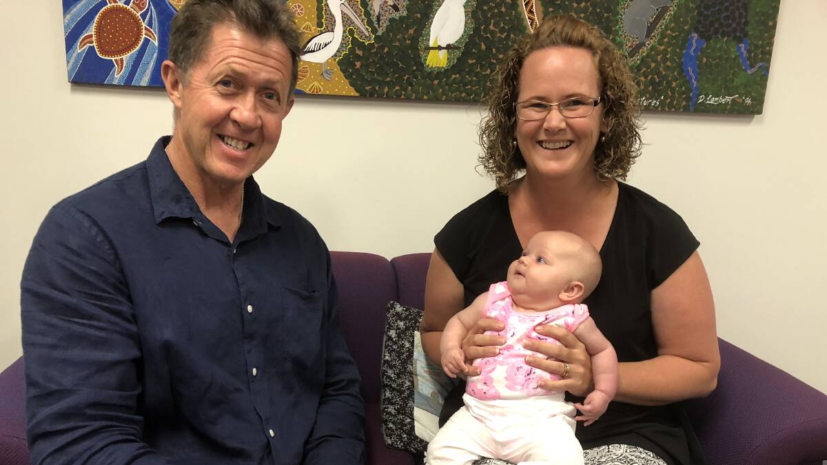 Cowper MP Luke Hartsuyker: Here with local mother Leticia who is excited her baby Claire has access to the quad-strain meningococcal vaccine through NIP.