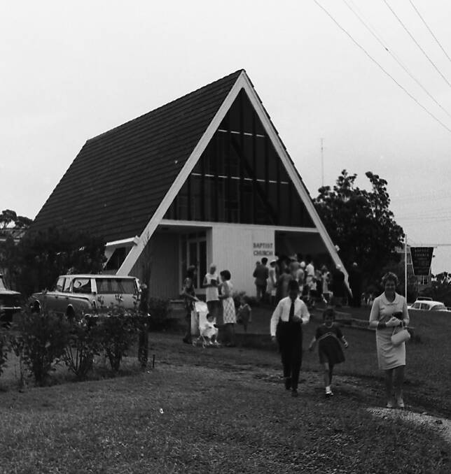 Celebration: The congregation leave the Baptist Church at the corner of Mort and Gordon streets after the centenary anniversary service, in 1968.