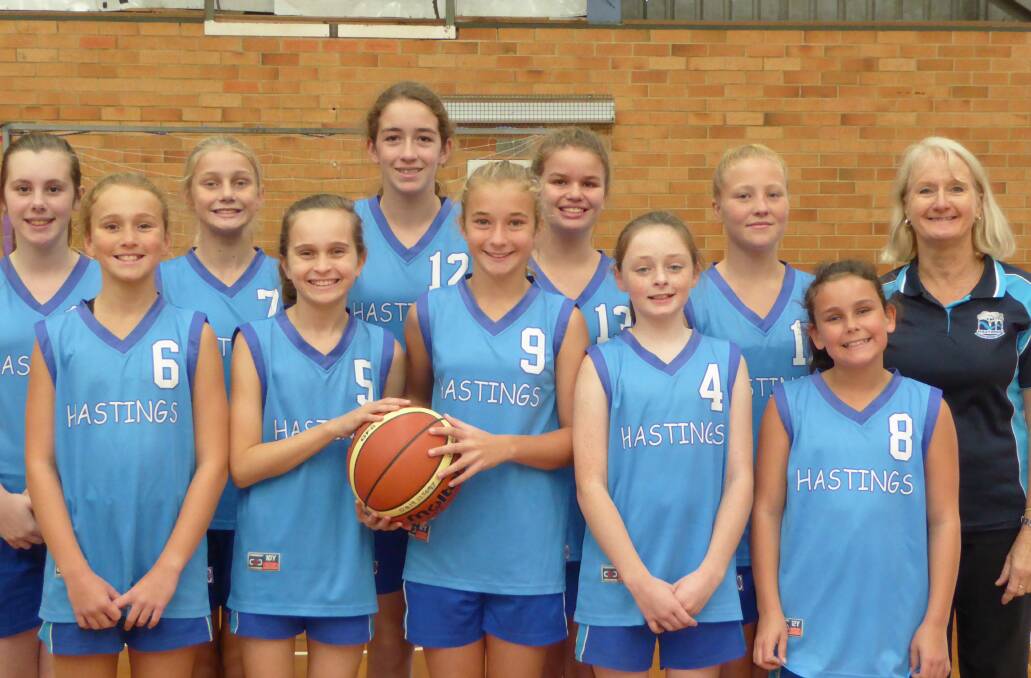 Well done: The Hastings Public School PSSA Basketball girls team at back from left, Helen Kennewell, Piper Stevens, Jacqueline Voltz, Jacinta Kellett, Kamryn Murphy Mrs Trish Brest (coach); front Georgia Flowers, Lily Maqueda, Olivia Mara, Jamison Sawtell and Tiele Ardrey.
