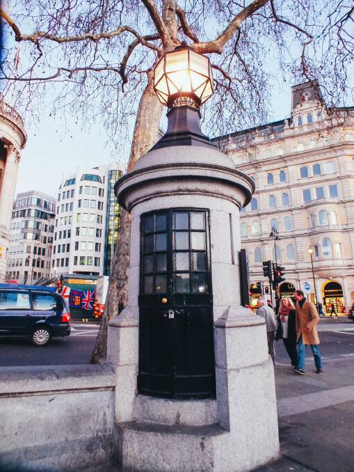 Cramped quarters: Britain’s smallest police station at London's Trafalgar Square, was so small only one officer could fit inside.