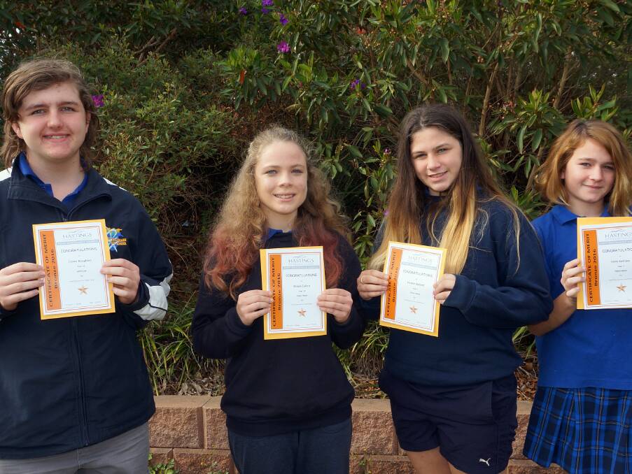 Achievements: Corey Roughley and Shayla Cullen (year 10) and Kirsten Ballard and Holly Kemper (year 7), with their merit awards.
