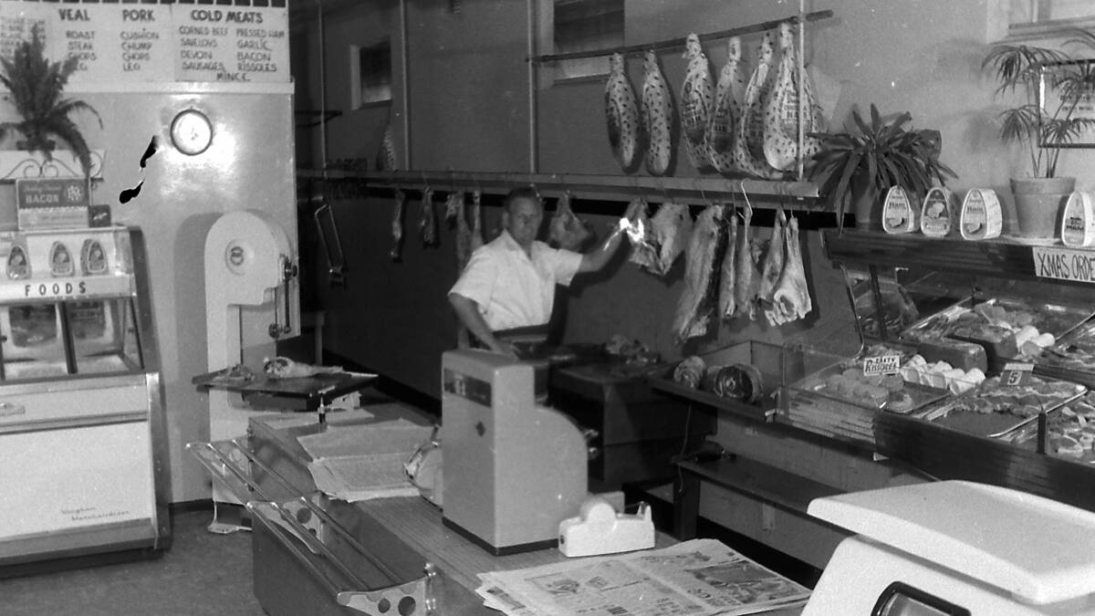Fine cuts: Butcher Bob Huddleston in his shop, circa 1960s, one of the donors of golf trophies for the Butchers' Cup.