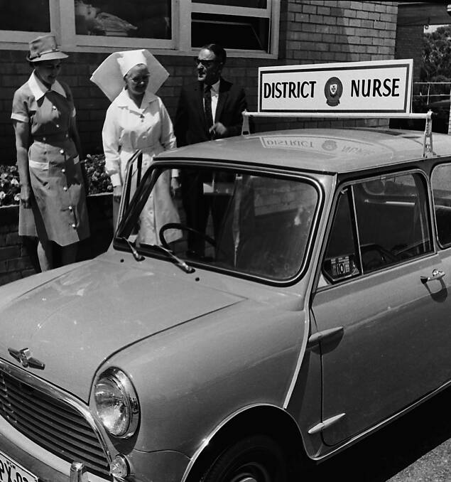 On the road service: Sister Brooker, Port Macquarie’s first district nurse with Matron Bailey and Mr W. R. Kennewell, 1967.