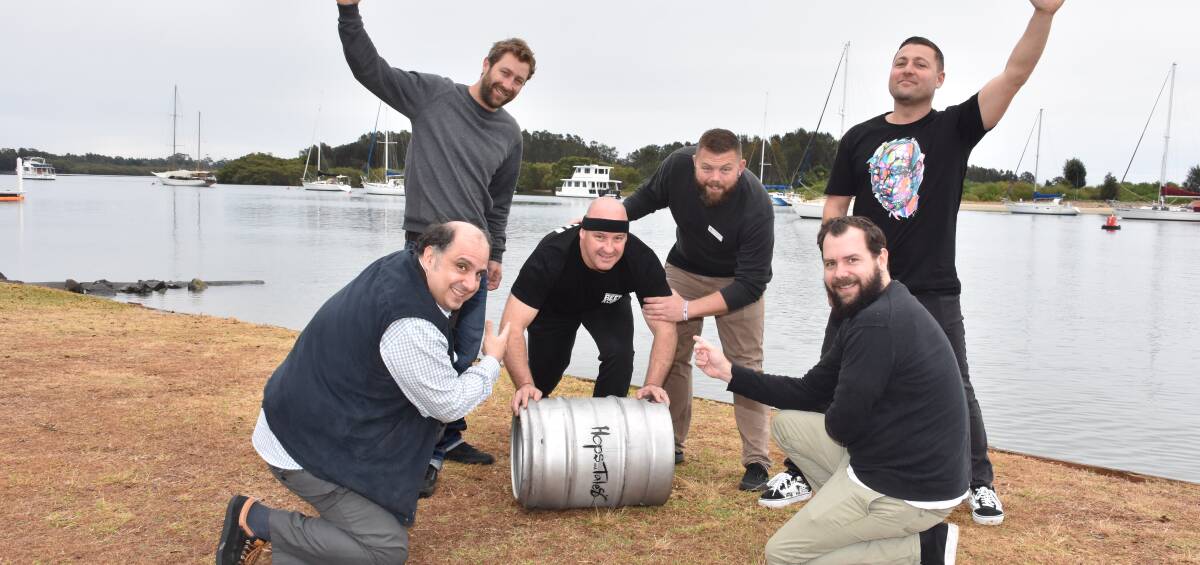 Keg roll: Stunned Mullet's Lou Perri and David Henry with Jason Clifton, Lee Wood, Phil Eades and Scott Mesiti ready for the 2016 Beer and Cider Festival.
